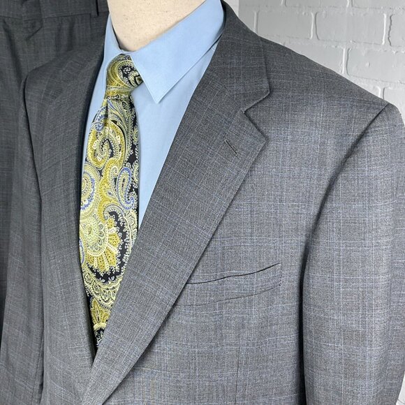 Joseph Scafidi Suit Men 49/42W x 30L Gray Blue Plaid Bespoke Classic USA VTG - Picture 2 of 16